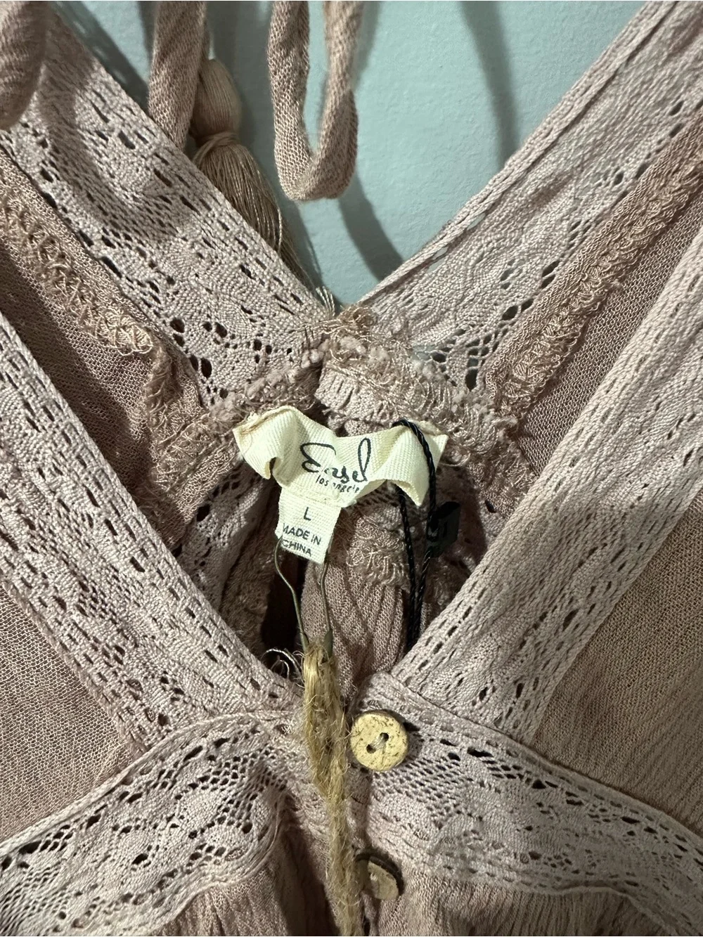 easel Blush Mauve Ruffle Tie-Back Boho Blouse - Picture 3 of 6
